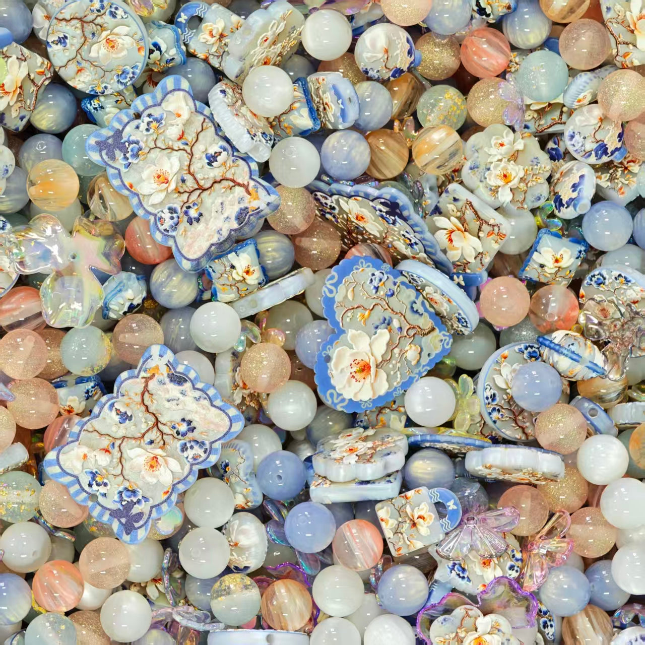 Acrylic beads - mangnolia  (for beadable pens, keychains, phone chains)