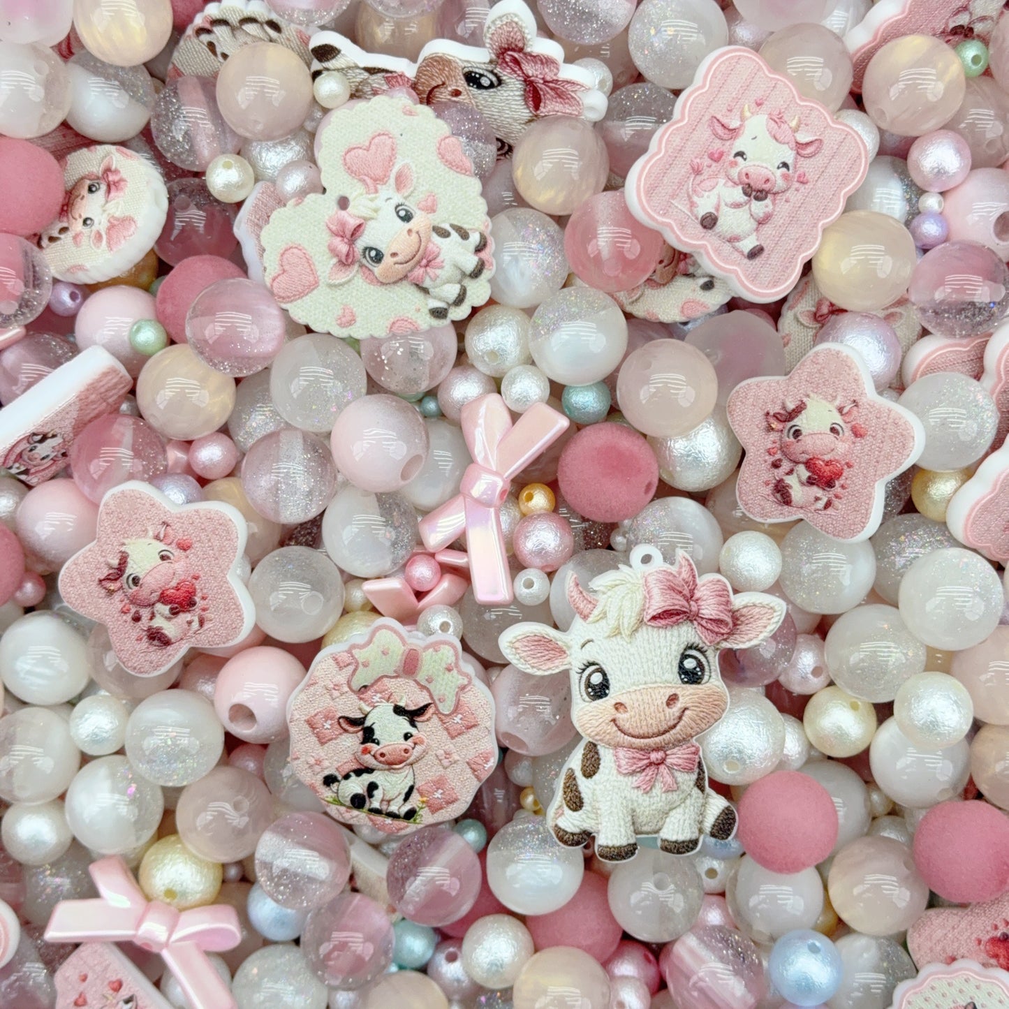 Acrylic Beads -Pink cow  (for beaded pen, keychains, phone chains)