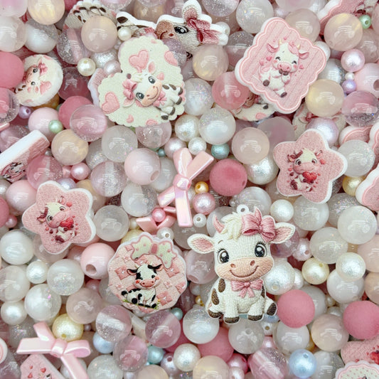 Acrylic Beads -Pink cow  (for beaded pen, keychains, phone chains)