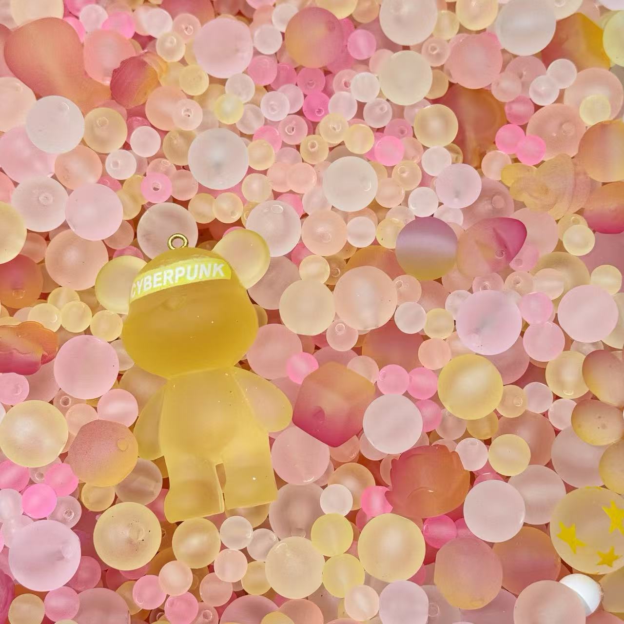 Acrylic beads-Frosted Yellow Pink (for beadable pens, keychains, phone chains)