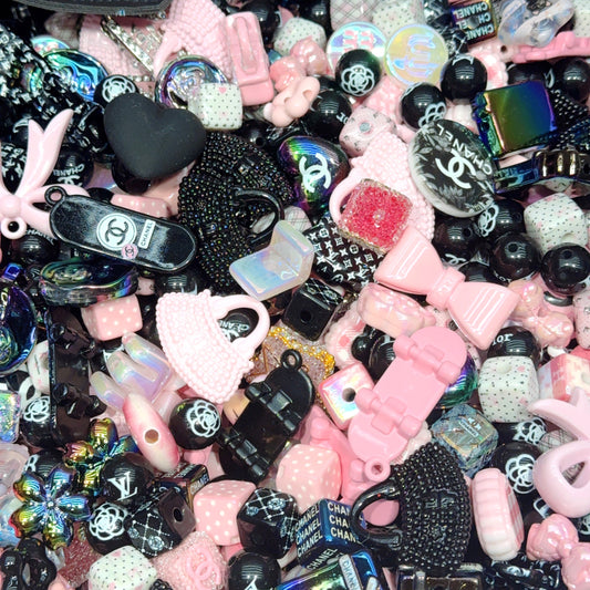 Acrylic beads-Luxury Beads (Black&Pink) for beadable pens, keychains, phone chains 2.0