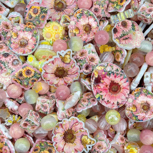 Acrylic Beads -Pink sunflower(for beaded pen, keychains, phone chains)