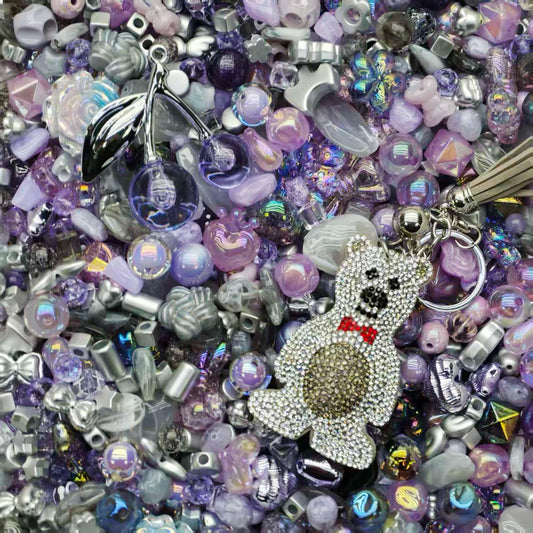 Acrylic beads-  Purple silver (for beadable pens, keychains, phone chains)