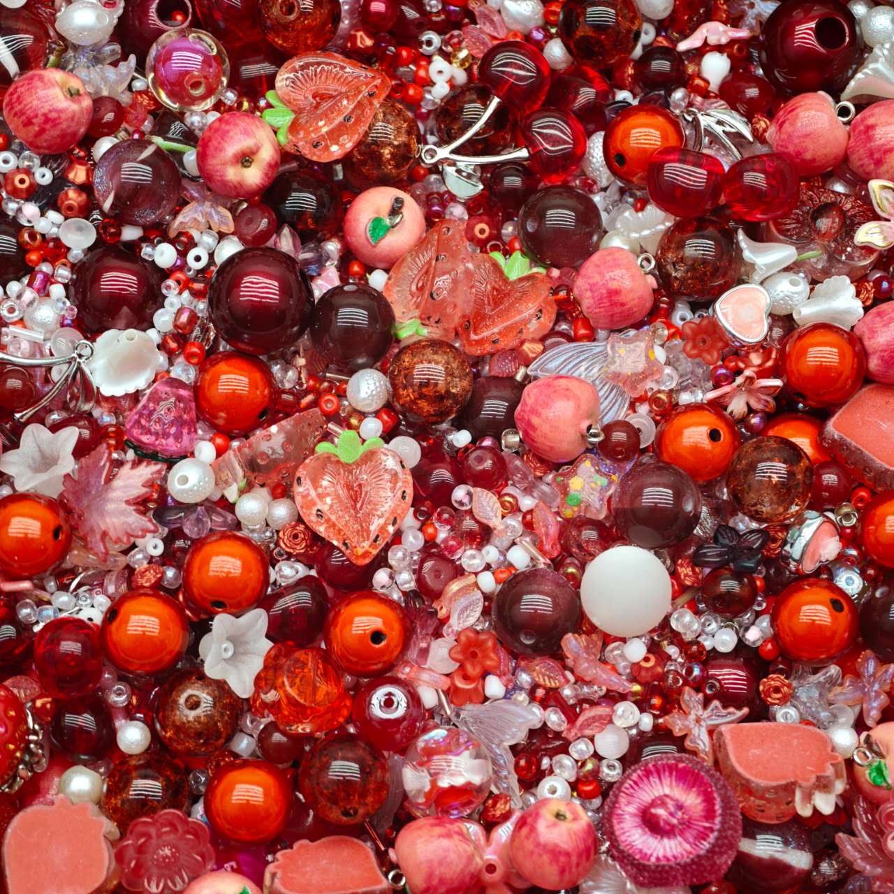 Acrylic Beads - red fruit mini beads mix ( for beaded pen, keychains, phone chains)