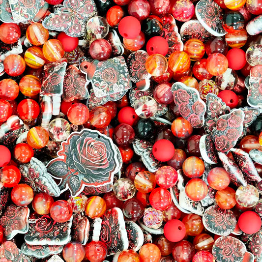 Acrylic beads - Dark roses (for beadable pens, keychains, phone chains)