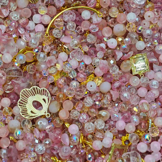 Glass Bead Mix -Pink(Includes blingbling glass Beads and Pendants, Perfect for Handmade Jewelry Crafting)
