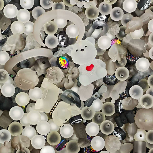 Acrylic beads-Frosted black white (for beadable pens, keychains, phone chains)