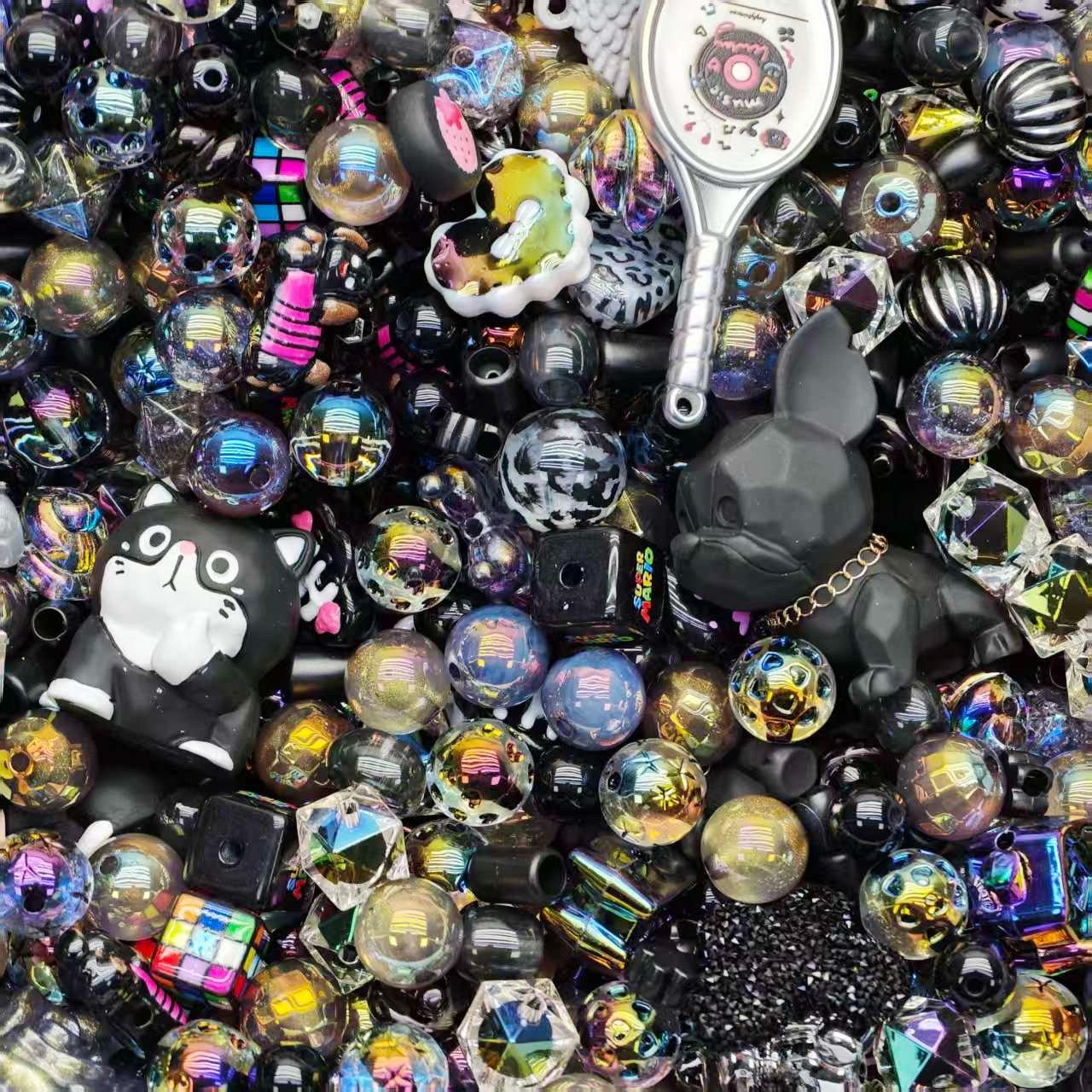 Acrylic beads- cool black  (for beadable pens, keychains, phone chains)