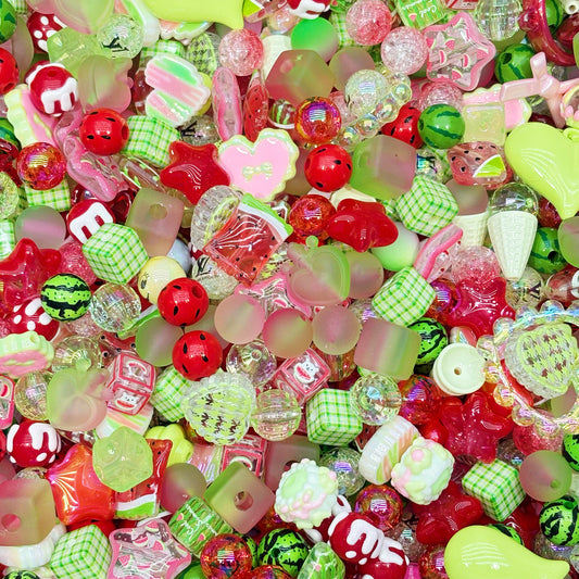 Acrylic beads–Sweet Melon Pop (Pink & Green) for beadable pens, keychains, phone chains