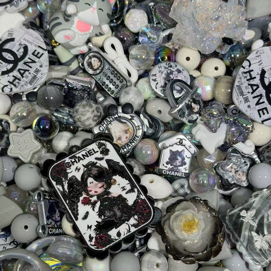 Acrylic beads-Gray Skull Panda (for beadable pens, keychains, phone chains)