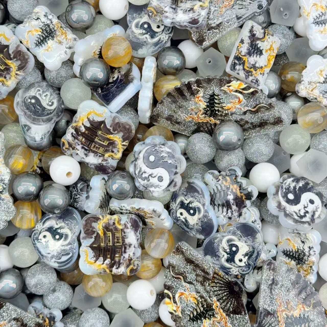Acrylic Beads -Taiji (for beaded pen, keychains, phone chains)