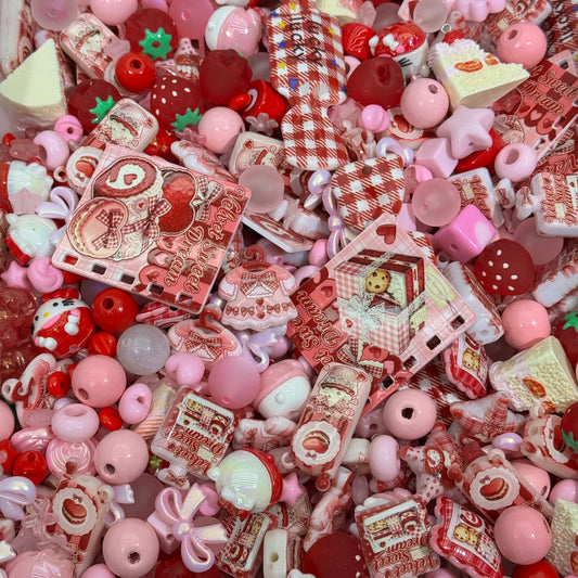 (LAST3)Acrylic beads - Strawberry cake (white&red) (for beadable pens, keychains, phone chains)