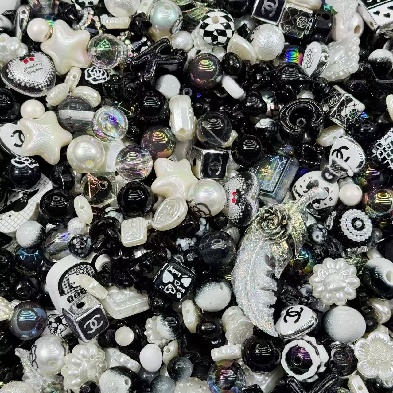 Acrylic beads-Black white luxury for beadable pens, keychains, phone chains