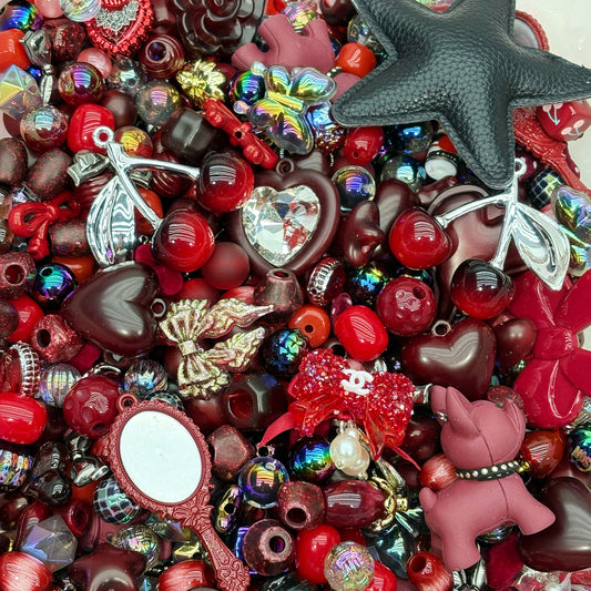 Acrylic beads-Black Red  (for beadable pens, keychains, phone chains)