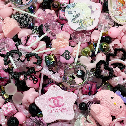 Acrylic beads-black pink (for beadable pens, keychains, phone chains)