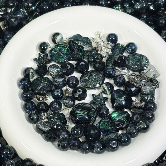 Glass beads- Black Mix (for beadable pens, keychains, phone chains)