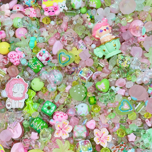 Acrylic beads – Peony & Pea (pink&green) for beadable pens, keychains, phone chains