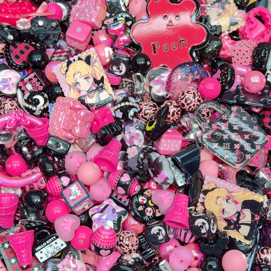 Acrylic beads-Moon Sugar Punk（Black&Pink) for beadable pens, keychains, phone chains
