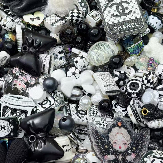 Acrylic beads-Black white luxury for beadable pens, keychains, phone chains