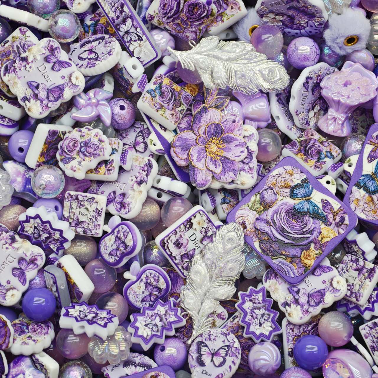 Acrylic Beads - Purple roses (for beaded pen, keychains, phone chains)