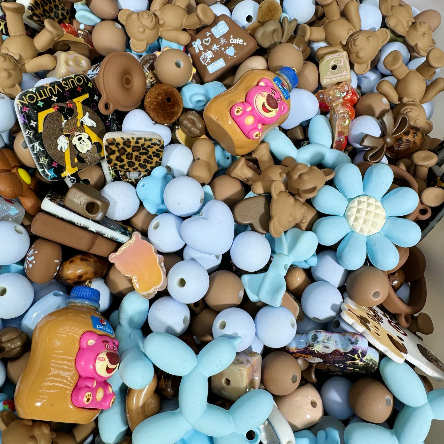 Acrylic beads- frosted brown blue (for beadable pens, keychains, phone chains)