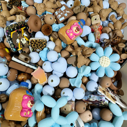 Acrylic beads- frosted brown blue (for beadable pens, keychains, phone chains)