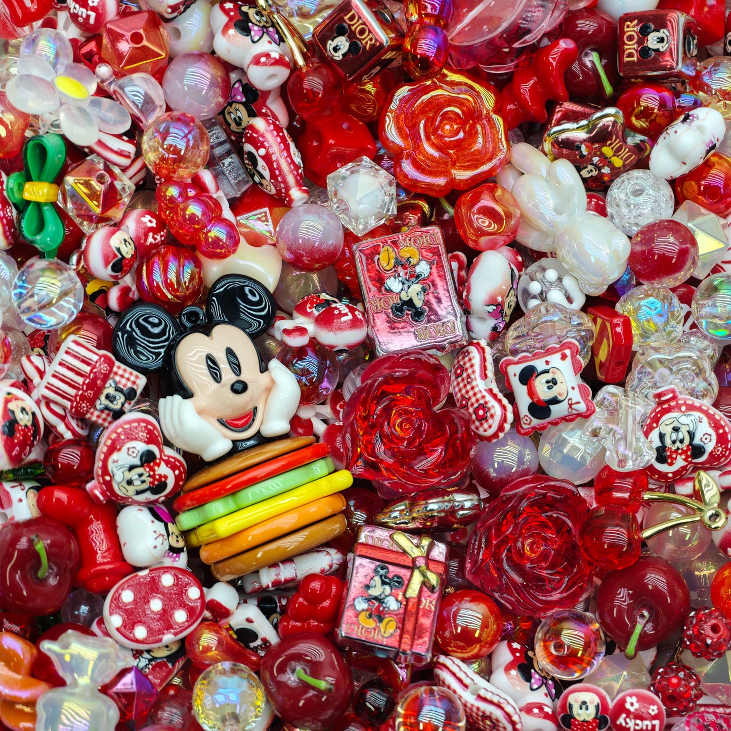 Acrylic beads- Red Mickey Minnie  (for beadable pens, keychains, phone chains