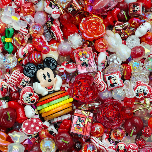 Acrylic beads- Red Mickey Minnie  (for beadable pens, keychains, phone chains