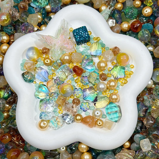 [LAST 1]Acrylic Beads- Fairy Dawn(Pastel Yellow & Teal)with more glass beads and glass spacer beads) for keychains, phone chains