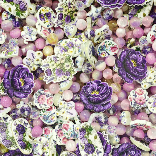 Acrylic beads - Purple peony (for beadable pens, keychains, phone chains)