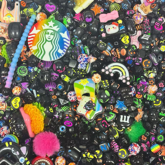 Acrylic beads-  colorful black (for beadable pens, keychains, phone chains