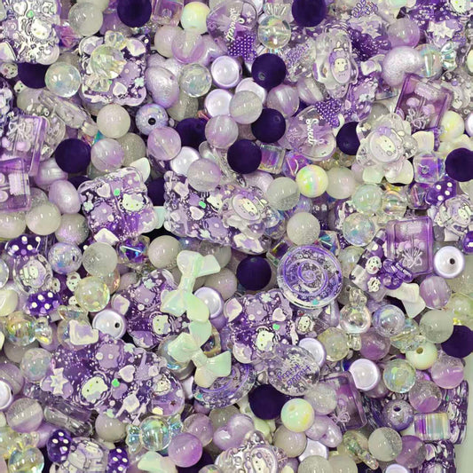 Acrylic Beads -  Purple kitty (for beaded pen, keychains, phone chains)