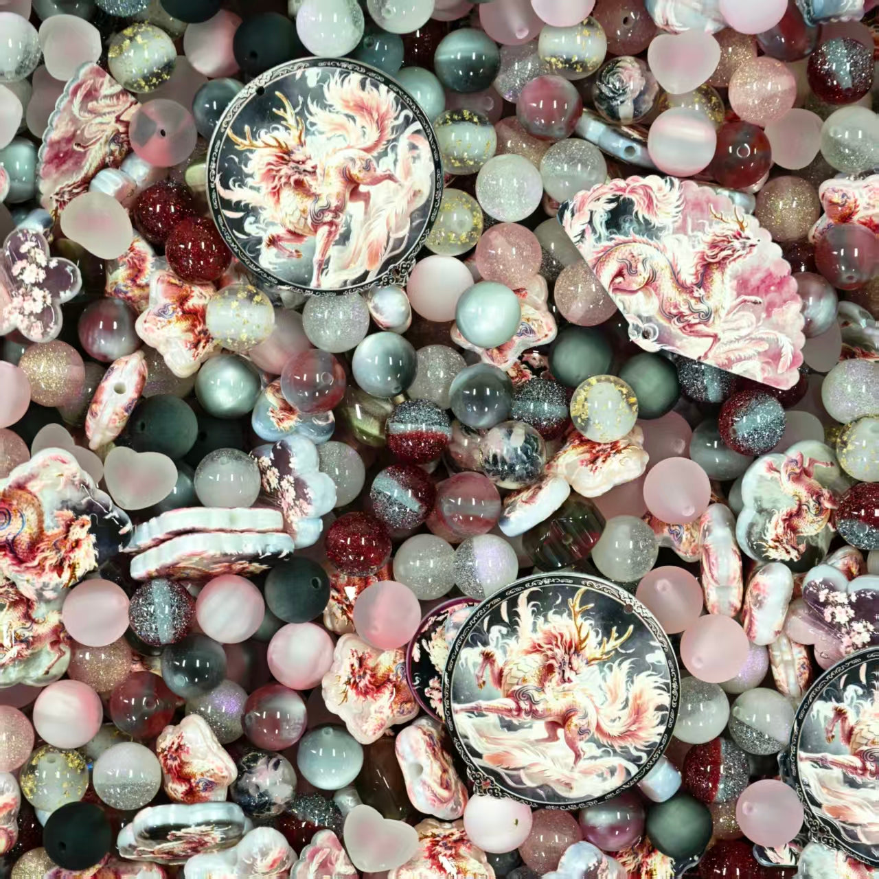 Acrylic beads - Pink dragon (for beadable pens, keychains, phone chains)