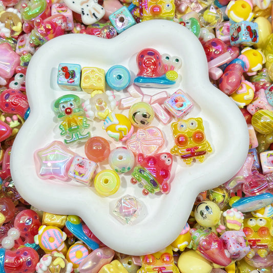 Acrylic beads-NEW yellow square (yellow&pink&blue)for beadable pens, keychains, phone chains