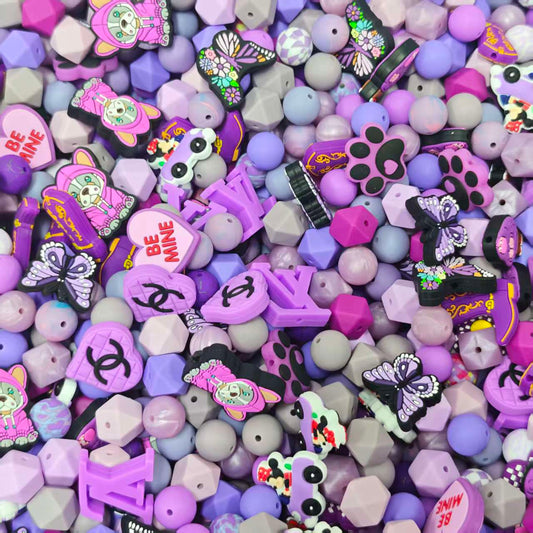 [Big sale]Silicon beads -Purple mix (for beadable pens, keychains, phone chains)