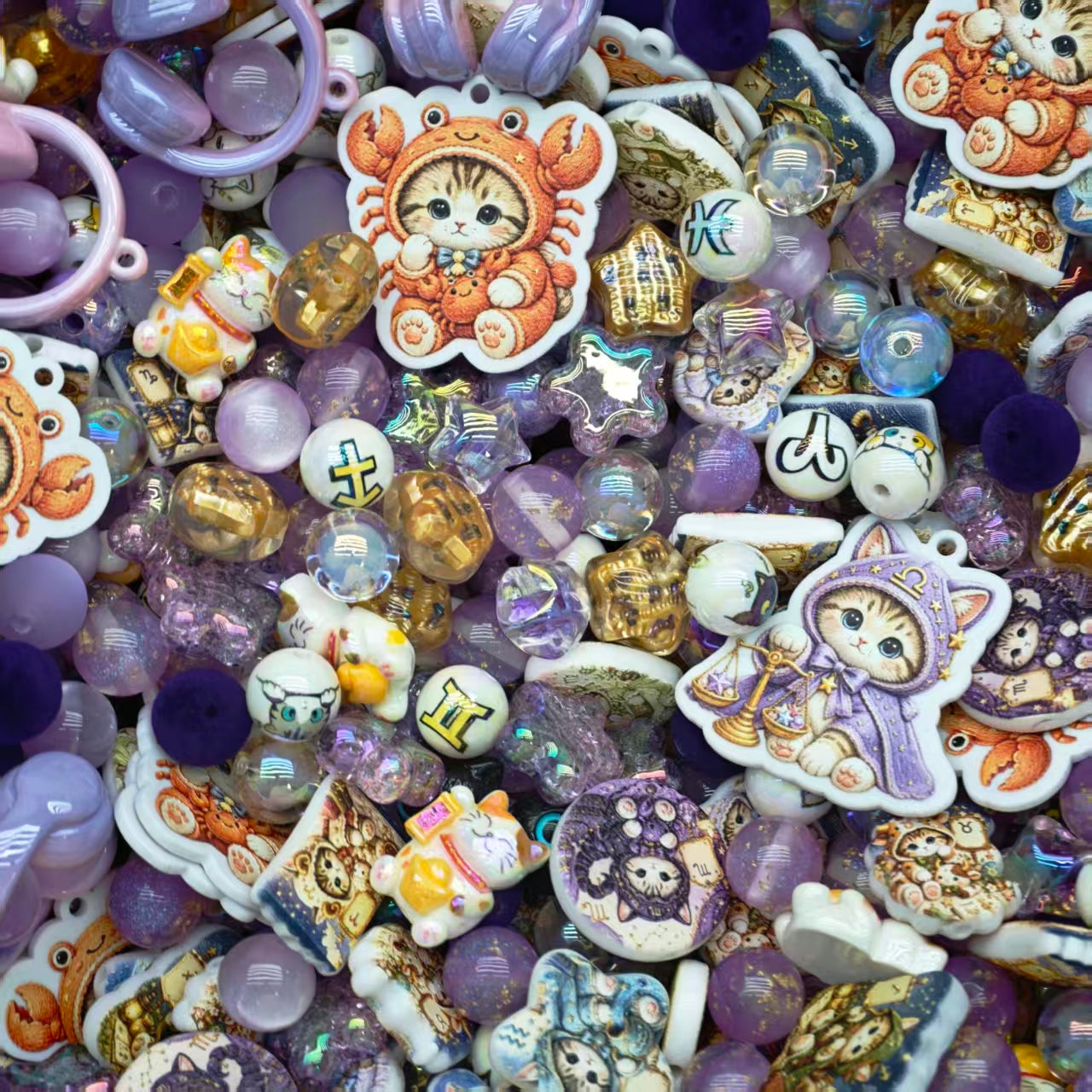 Acrylic Beads - Zodiac kitty (for beaded pen, keychains, phone chains)