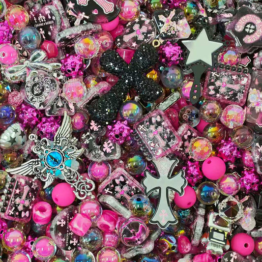 Acrylic beads - Pink chrome hearts (for beadable pens, keychains, phone chains)
