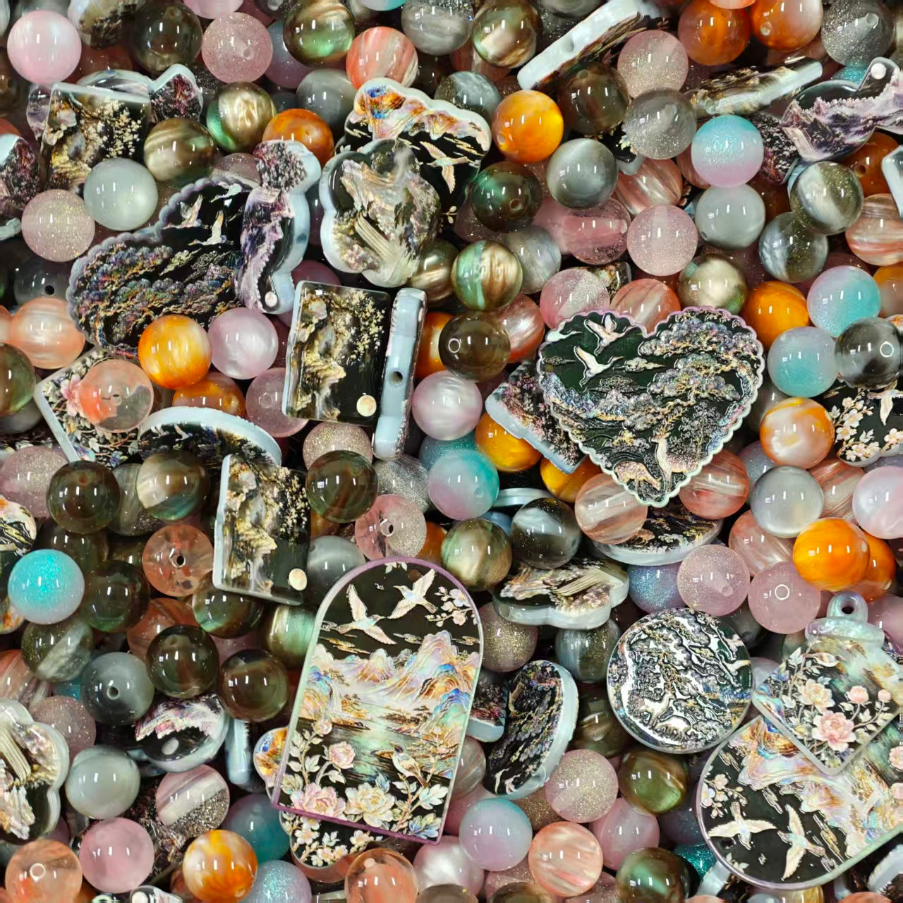 Acrylic beads - Black paradise (for beadable pens, keychains, phone chains)
