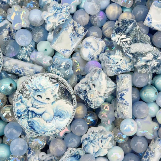 Acrylic Beads -Blue fox (for beaded pen, keychains, phone chains)