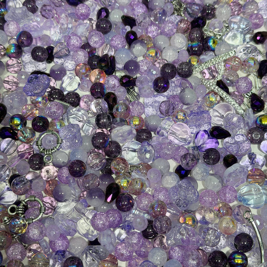Glass Bead Mix -Purple (Includes blingbling glass Beads and Pendants, Perfect for Handmade Jewelry Crafting)