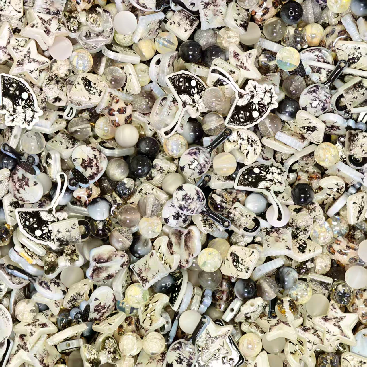 Acrylic Beads -Black white Chinese style (for beaded pen, keychains, phone chains)