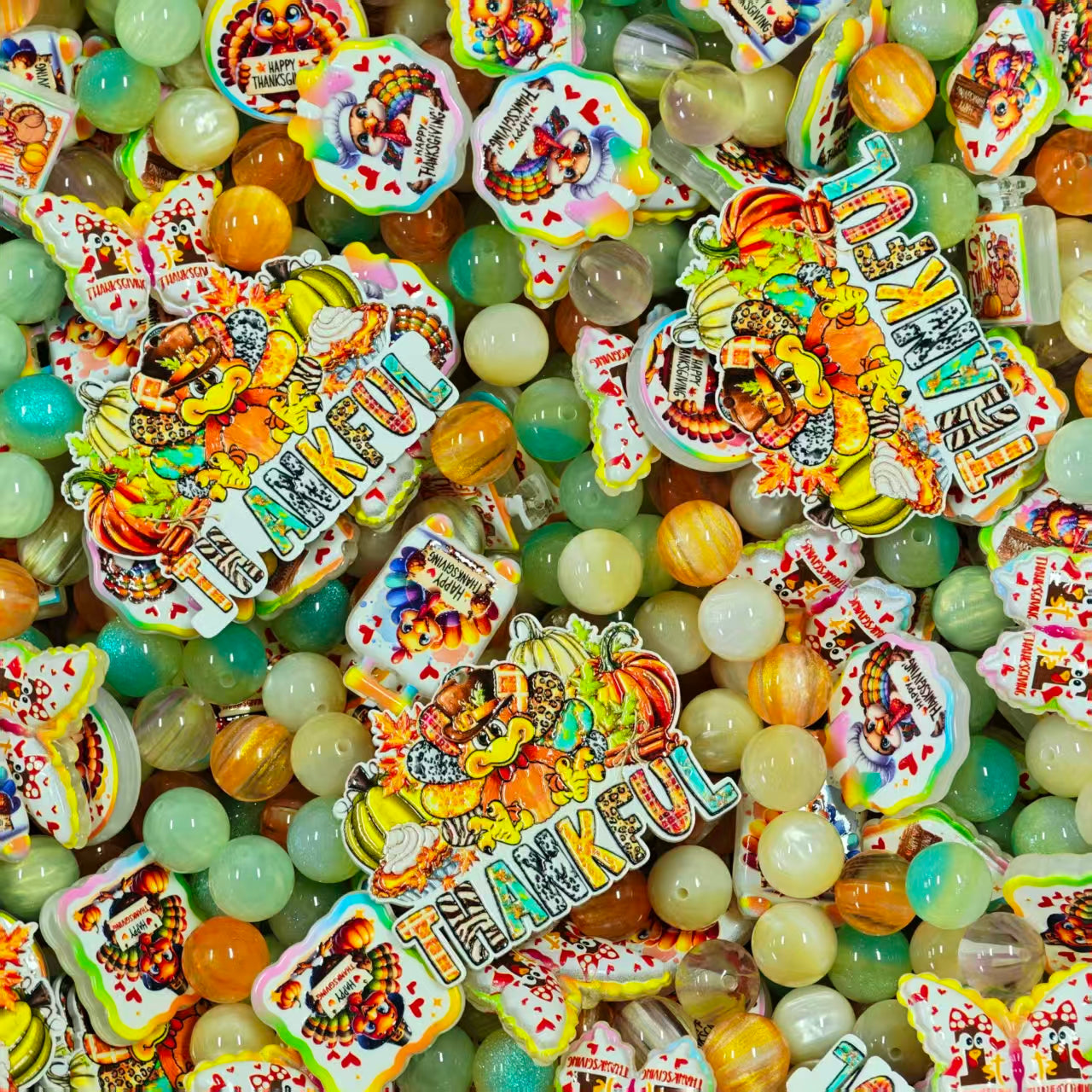 Acrylic beads - Thankful (for beadable pens, keychains, phone chains)