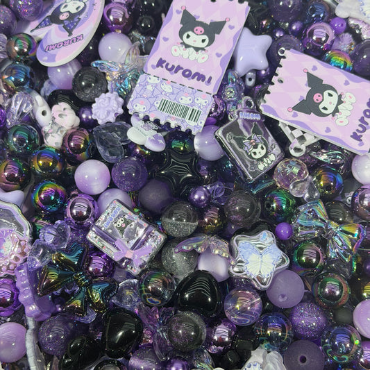 Acrylic beads-Purle Black Kuromi (for beadable pens, keychains, phone chains)