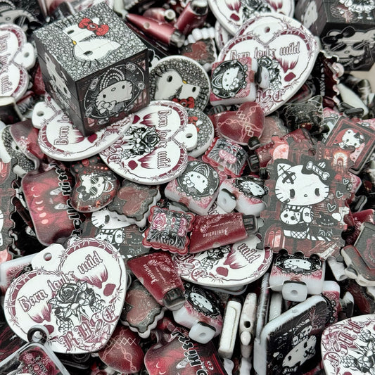 Acrylic beads-Crimson Kitty (for beadable pens, keychains, phone chains)