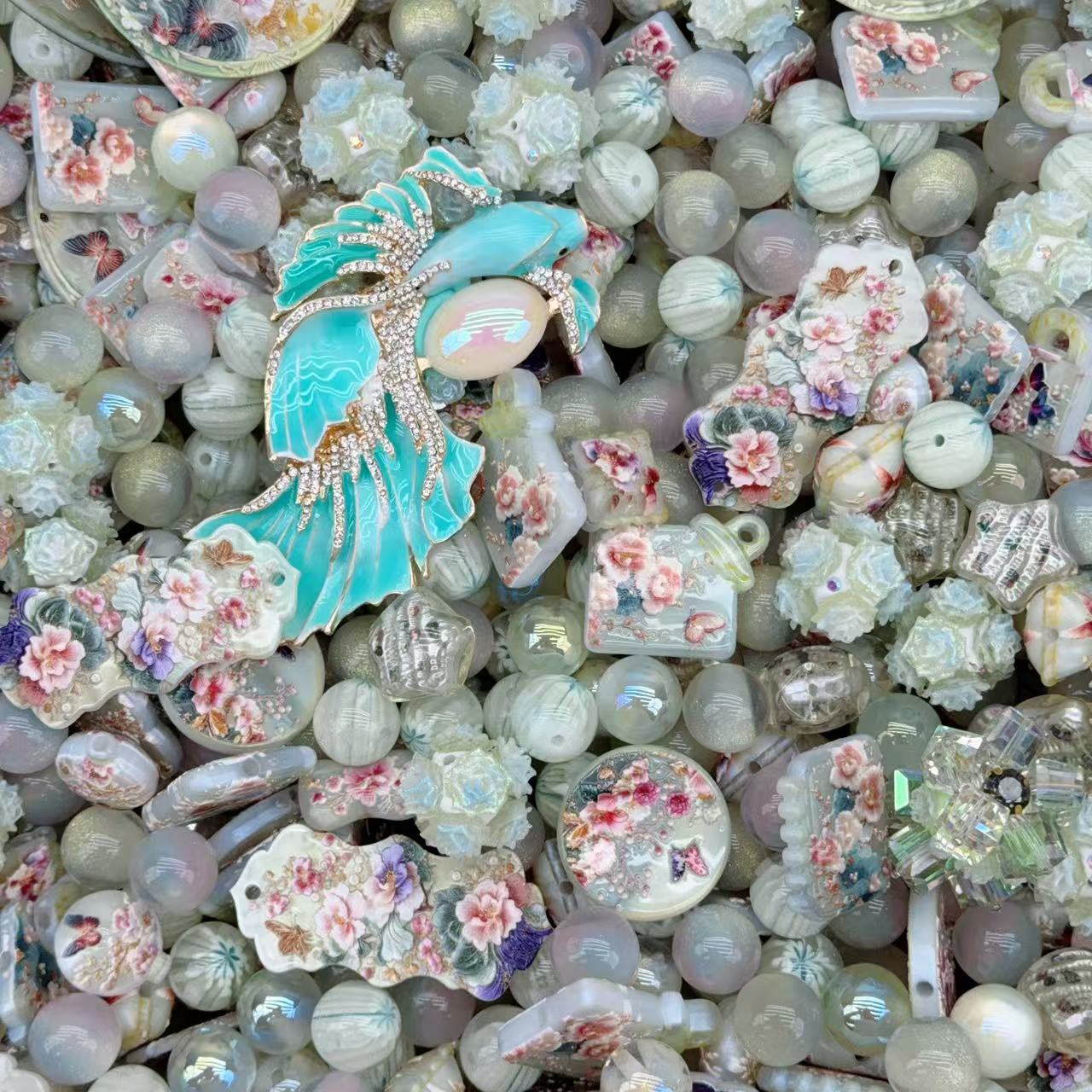 Acrylic Beads -Cyan flower (for beaded pen, keychains, phone chains)
