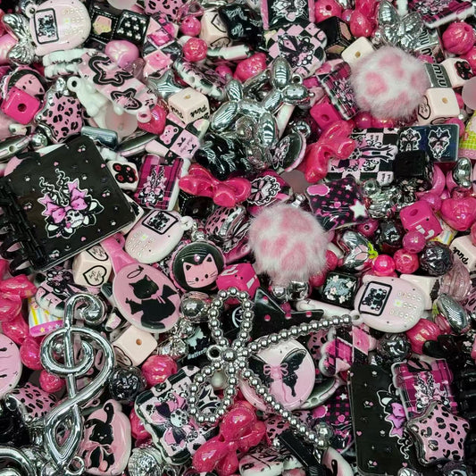 Acrylic beads-Black pink (for beadable pens, keychains, phone chains)