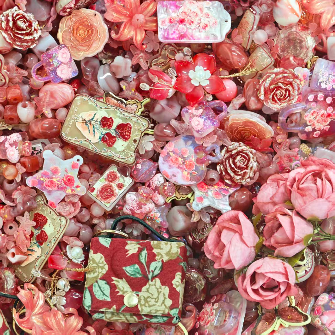Acrylic Beads -Pink roses2.0 (for beaded pen, keychains, phone chains)