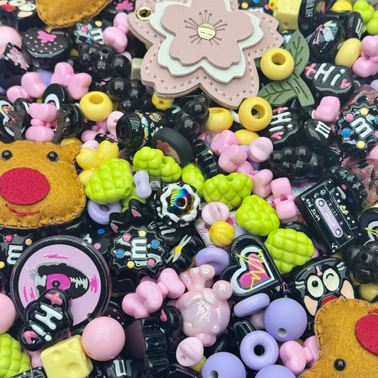 Acrylic beads-Colorful black  (for beadable pens, keychains, phone chains)