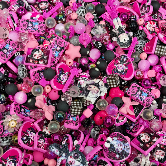 Acrylic beads- Rose Pink Skullpanda (for beadable pens, keychains, phone chains)