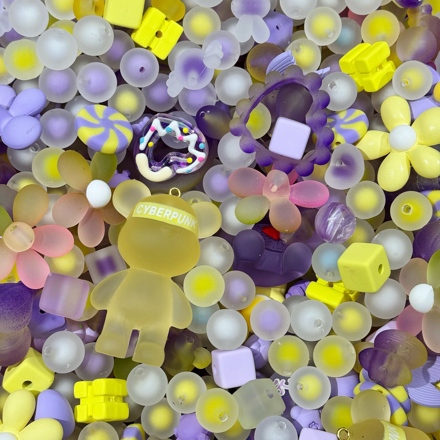 Acrylic beads- Frosted yellow purple (for beadable pens, keychains, phone chains)